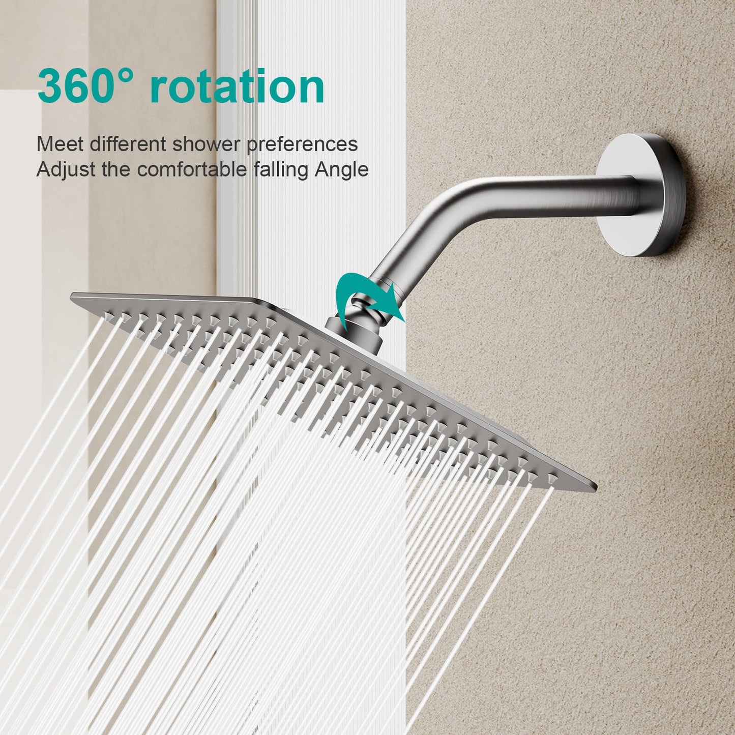 AULEEND Square Rain Shower Head, High Flow Stainless Steel,Work with any decorative style,All Metal Rainfall Shower Head (Brushed Nickel, 8)