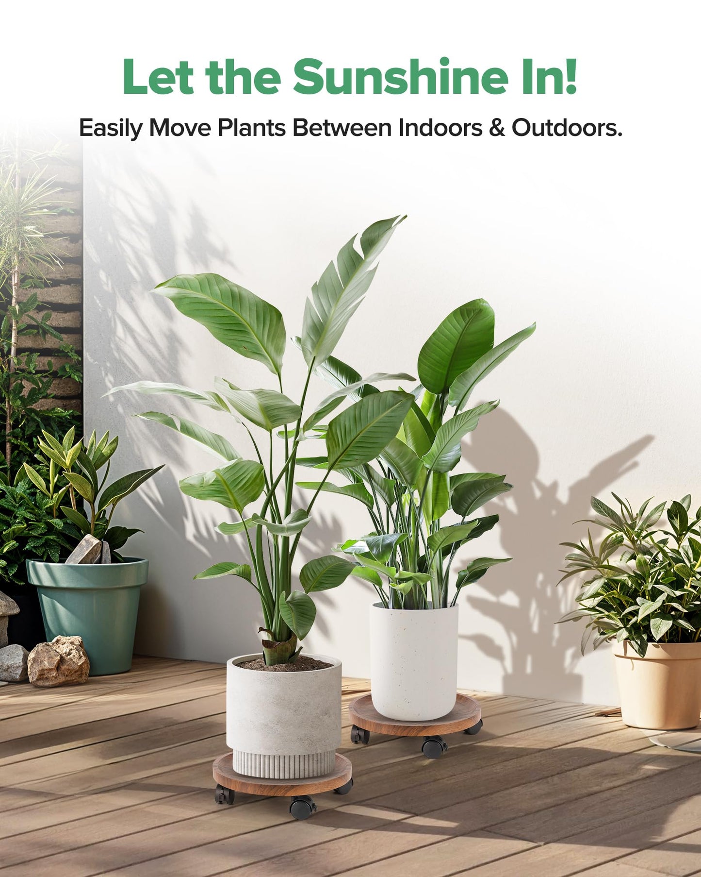 AZADESJET 2 Pack Plant Caddy with Wheels, 12" Wood Rolling Plant Stand with 360° Lockable Wheels, Plant Stands Outdoor for Large Plants, Flower Cart Plant Dolly Plant Caster for Heavy Objects, Walnut