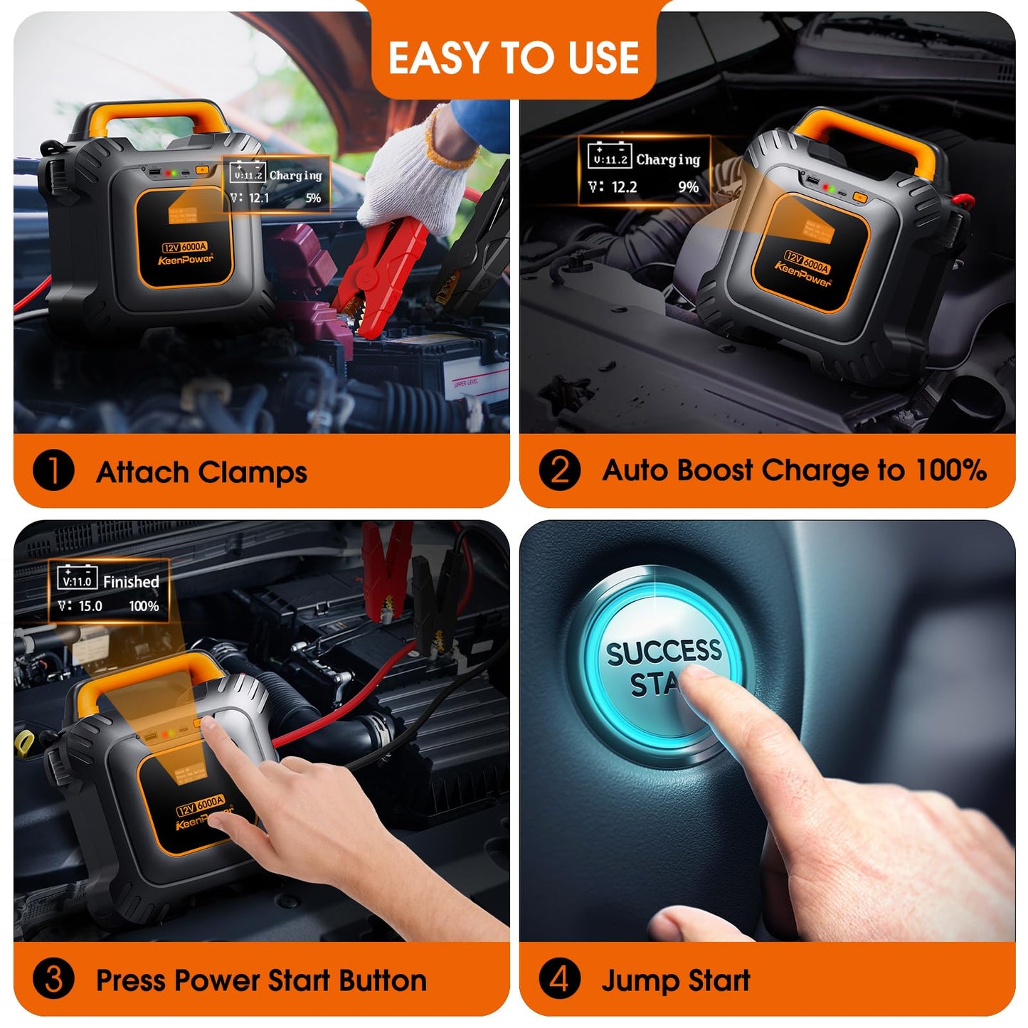 KeenPower 6000A Super Capacitor Battery-Less Jump Starter, Built-in 6 * 3000F Supercapacitor, No Traditional Battery