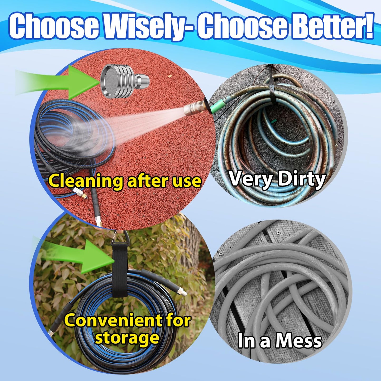 VIVIDWASH Sewer Jetter Kit for Pressure Washer(100FT),1/4" NPT Drain Cleaner Hose 5800PSI with 3 Sewer Jet Nozzles,Pearl Corsage Pin,Marking Ring,Spray Nozzle,Teflon Tape&Gloves