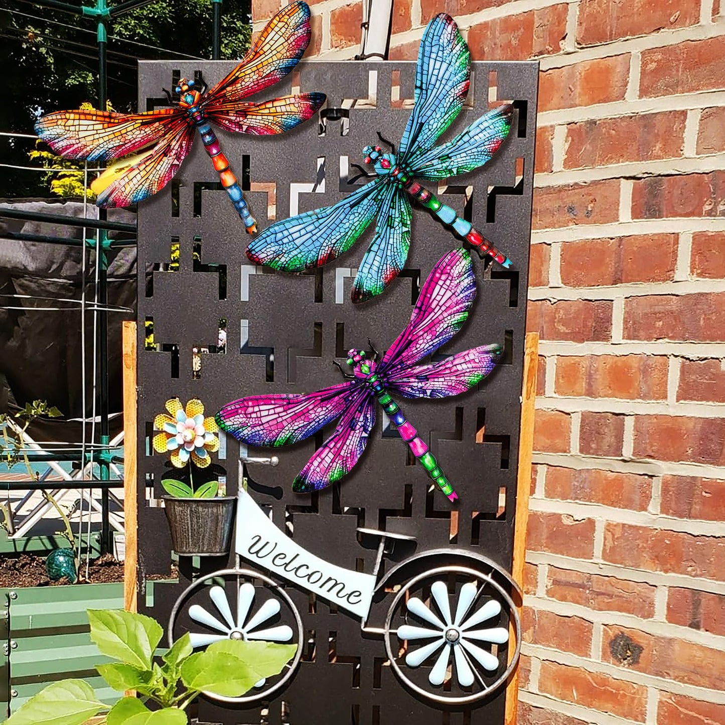 SUNREEK Metal Dragonfly Wall Decor, 9 Inches Dragonfly Outdoor Wall Art for Fence Garden Yard Patio Decorations