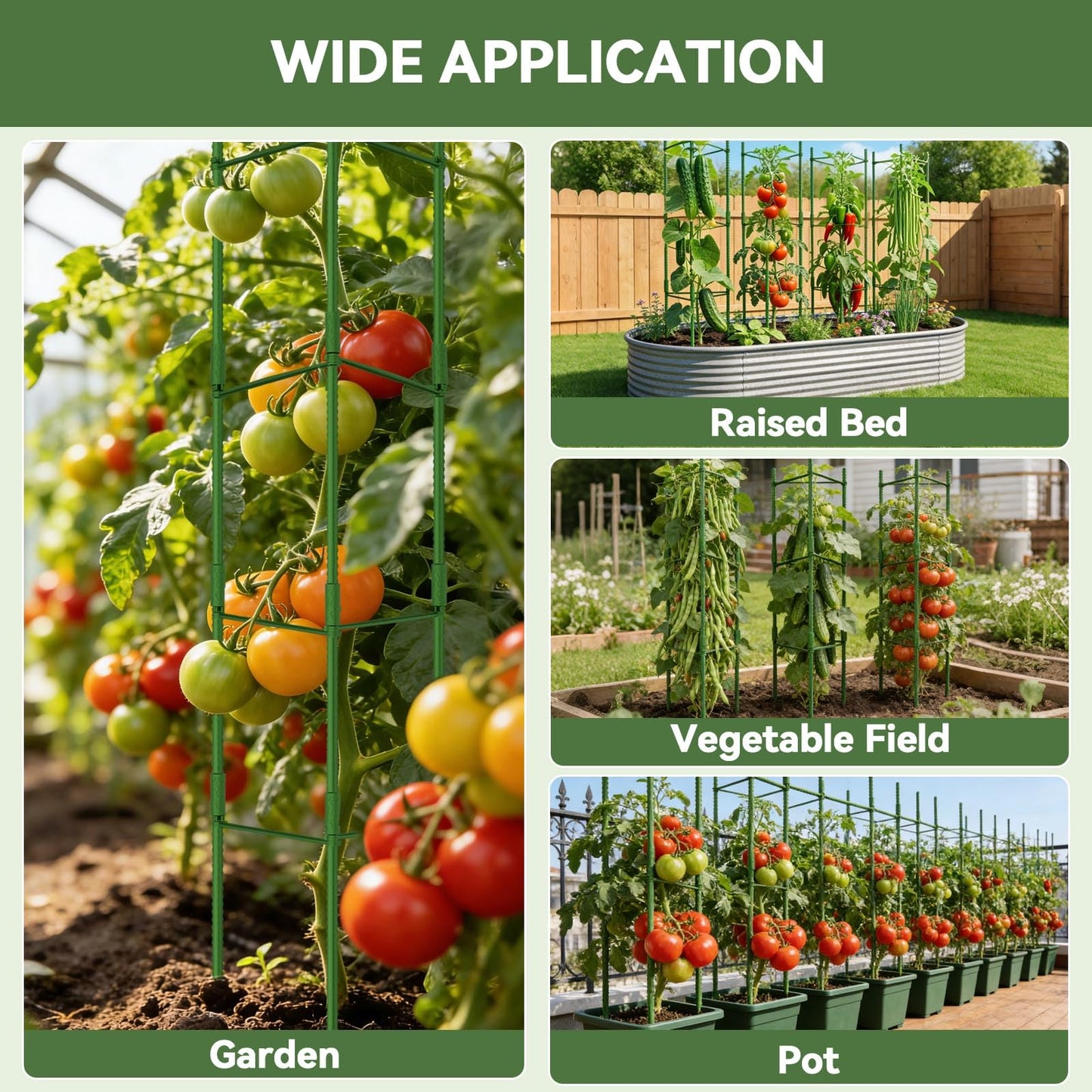 Halatool 6 Pack Tomato Cages for Garden Plant Support Stakes, 48 Inch Adjustable Tomato Trellis for Pots & Raised Garden Bed, Tomato Cage for Climbing Plants Eggplant Pepper Cucumber Bean Outdoor
