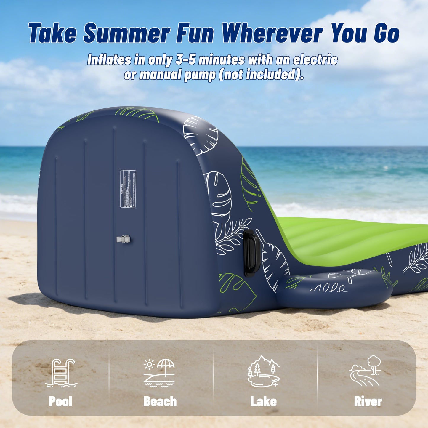 JOSEN Pool Floats Adult Heavy Duty, Inflatable Pool Lounger Float with Cup Holder and Caddy, Extra Large Pool Rafts for Adults, Tanning Pool Float Water Floaties Beach Lake Sunbathing