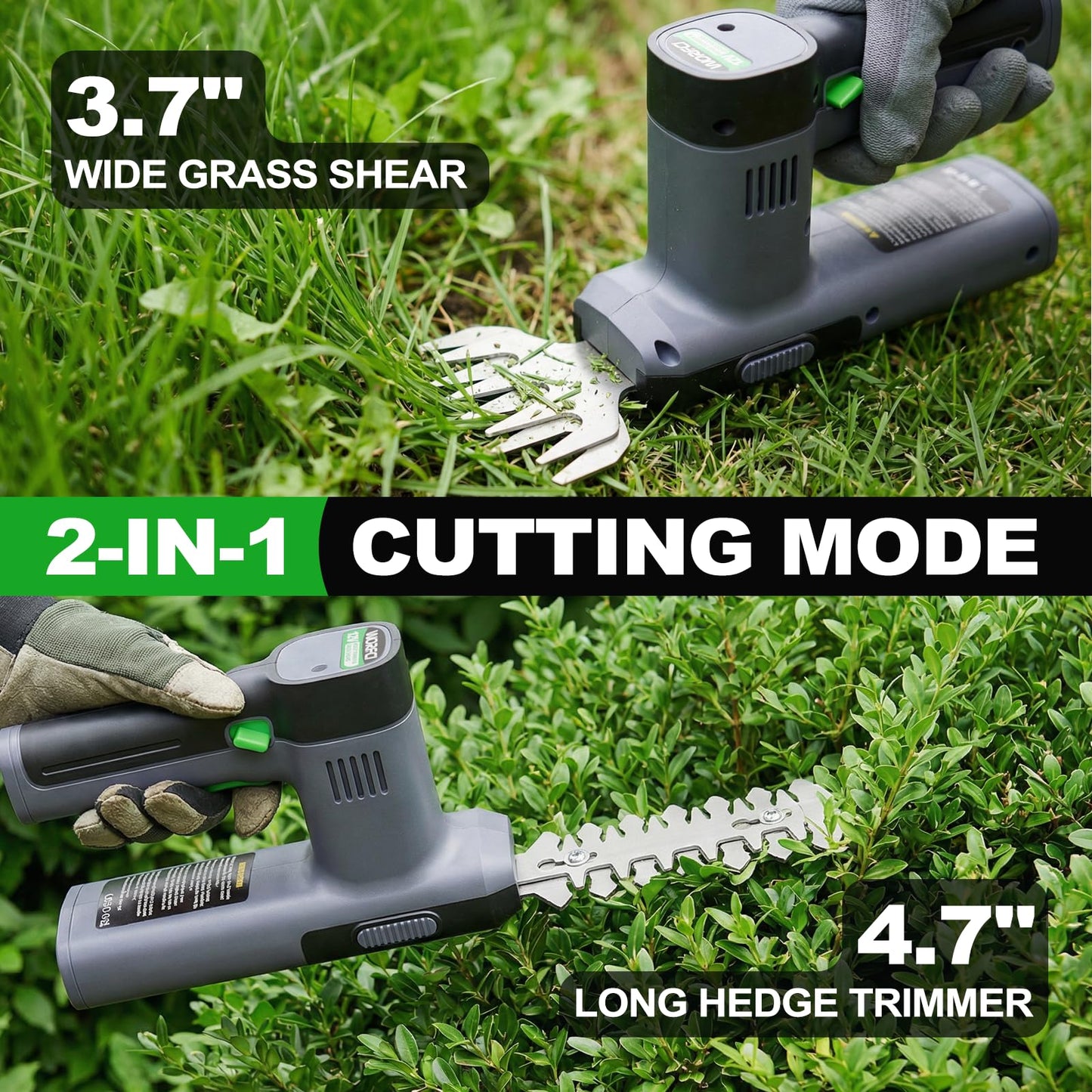 WORFCI 12V Mini Cordless Grass Shear & Hedge Trimmer, 2-in-1 Handheld Electric Shrub Trimmer/Bush Cutter, Battery and Charger Included (WHT12)