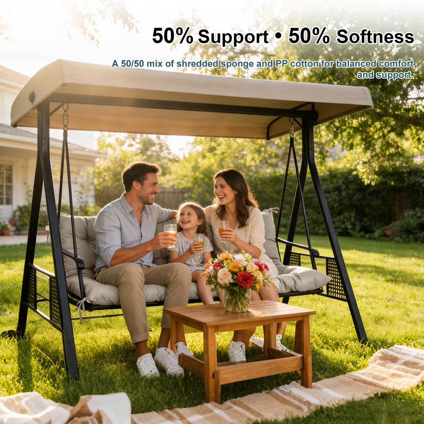 Zacammy Swing Replacement Seat Cushions, 2-3 Seater Bench Cushions for Outdoor Furnitur with Backrest, Garden Recliner Seat Cushions Waterproof Sofa Pads (Khaki, 71x40in)