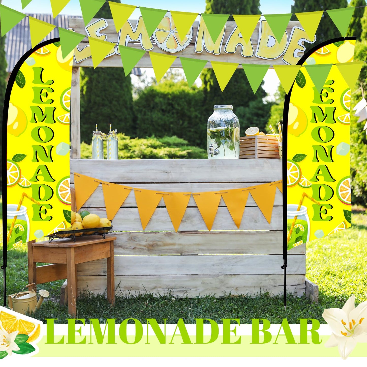 HunnmingRe 2 Set Lemonade Feather Flag Kit, 8ft Advertising Swooper Flag Banner with Pole and Ground Stake for Business Restaurant Advertising Banner for Outside Ground