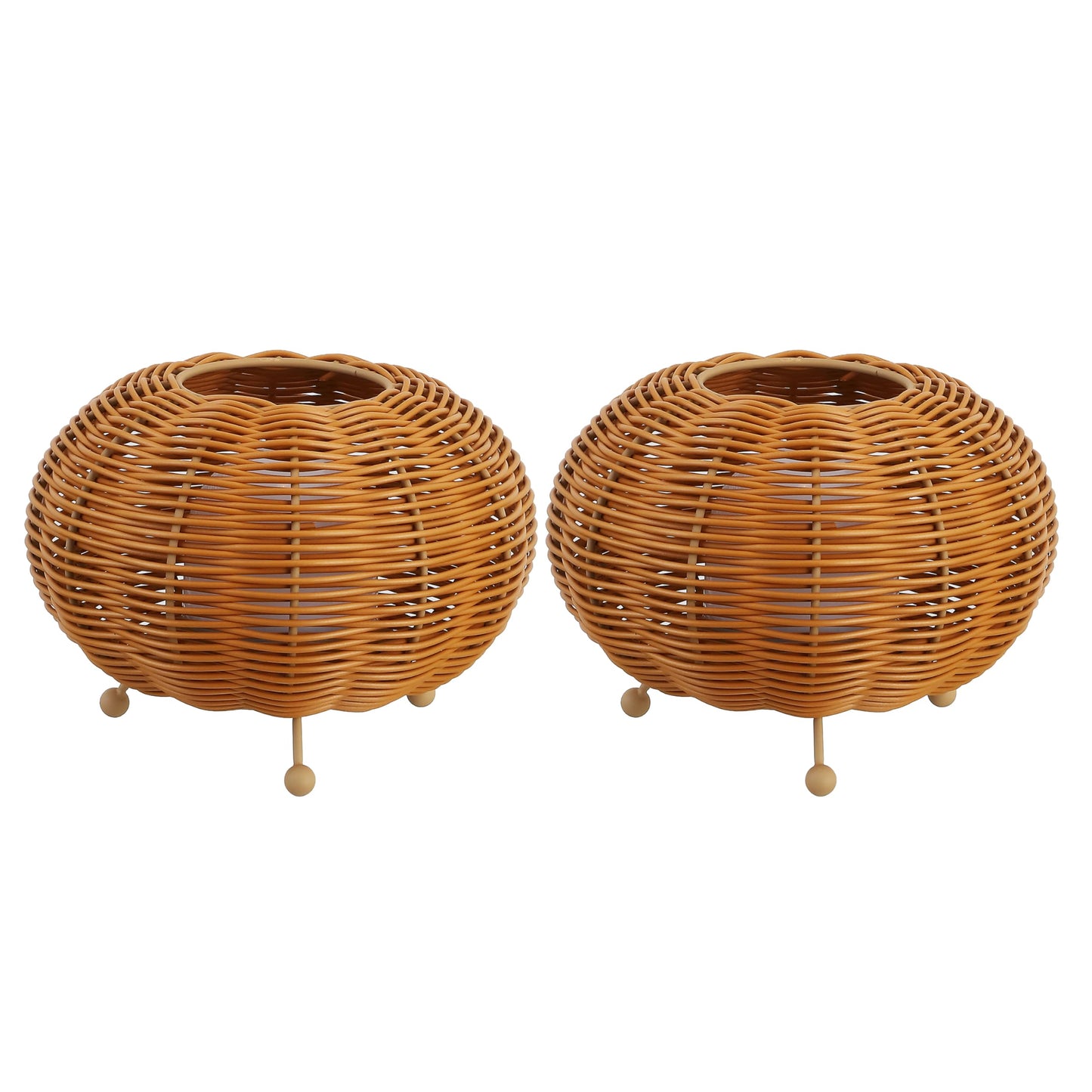 JONATHAN Y 5.75" Light Brown Modern Bohemian Indoor/Outdoor Faux Rattan Lantern Table Lamp Set of 2, Rechargeable Cordless Dimmable Integrated LED for Deck, Patio, Porch JYL7156A-SET2