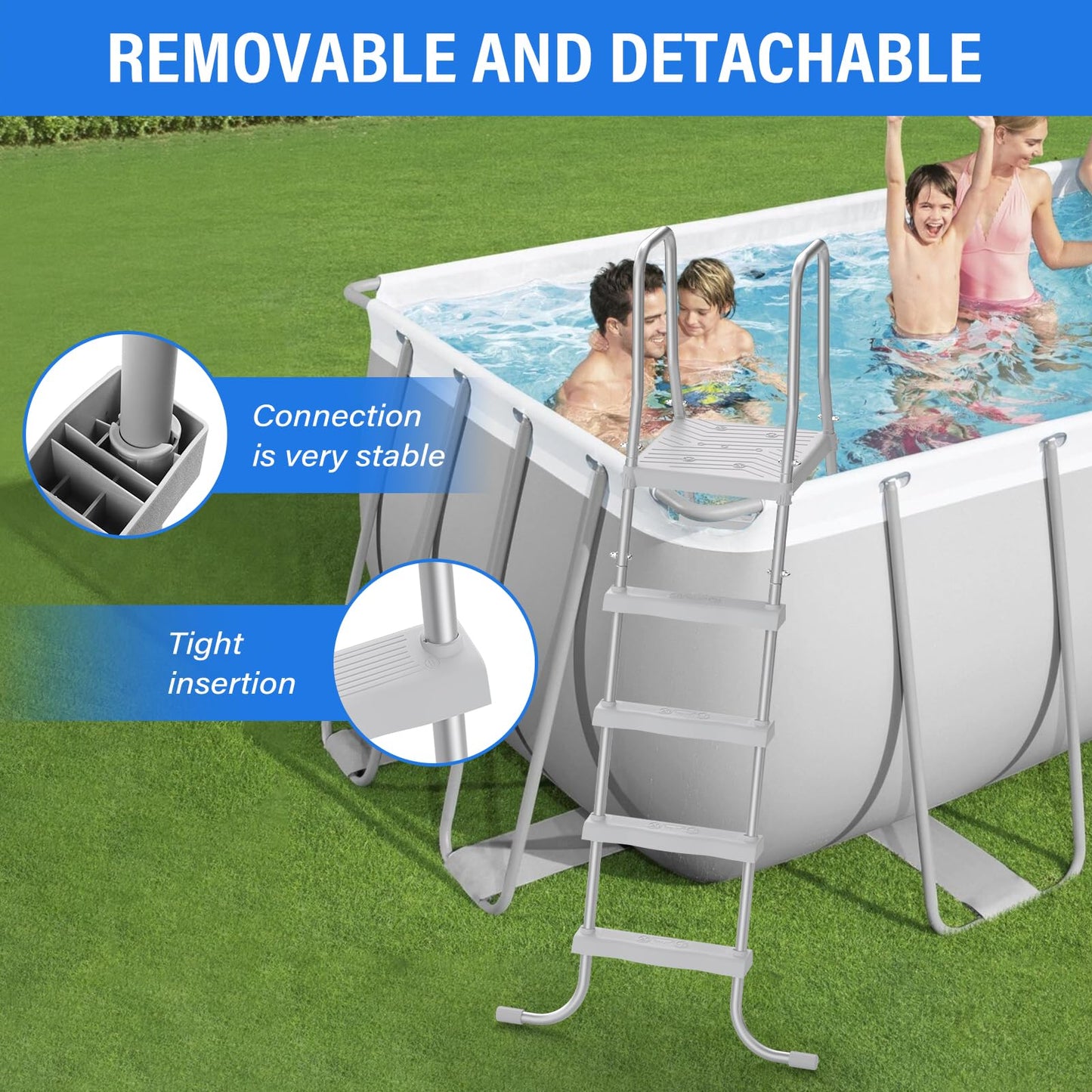 52" 4-Step Steel Frame Above Ground Swimming Pool Ladder, Heavy Duty Double Sided Removable Pool Steps with Non-Slip Plastic Steps and Platform for Entry and Exit the Pool