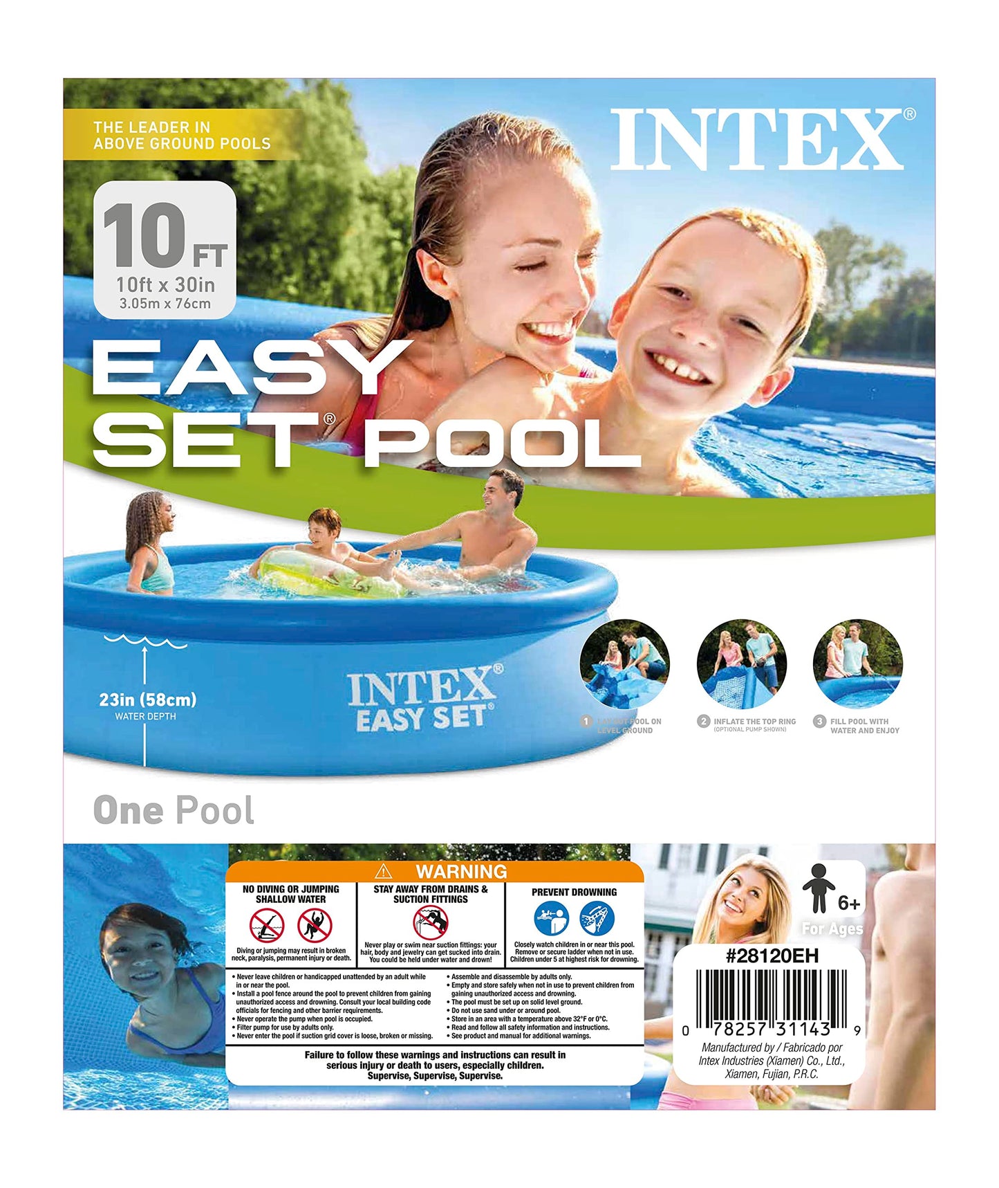 INTEX 28120EH Easy Set Inflatable Swimming Pool: 10ft x 30in – Puncture-Resistant Material – Quick Inflation – 1018 Gallon Capacity – 23in Water Depth