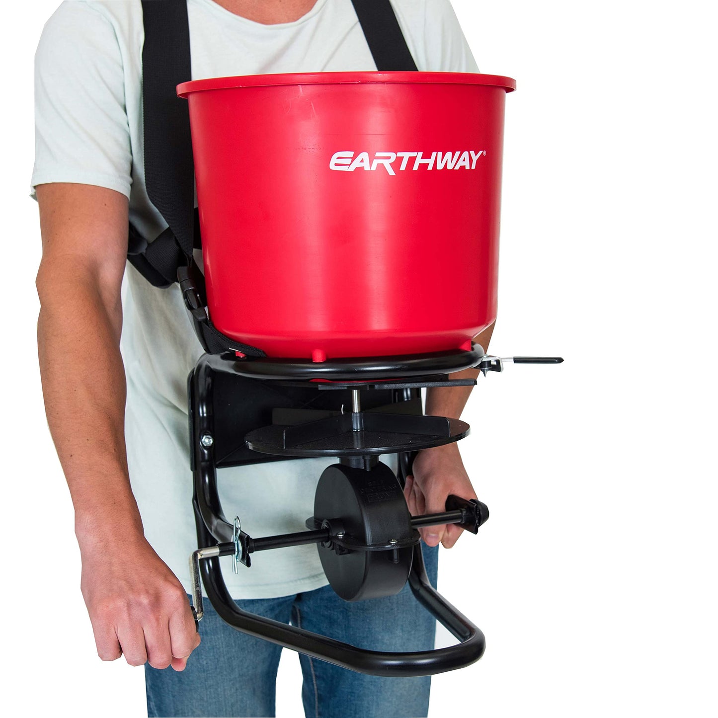 EarthWay 3100 40 LB Professional Chest Mount Hand Crank Broadcast Spreader Including Even Spread Technology, Comfortable & Adjustable Harness Strap and Rain Cover