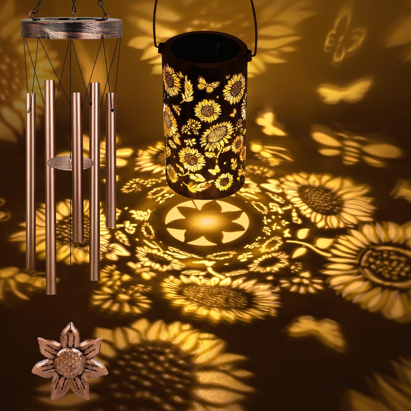 YHmall Solar Wind Chimes for Outside, 35'' Sunflower Gifts for Women Mom Grandma Windchimes Outdoors, Solar Lantern Memorial Wind Chimes Teacher Appreciation Unique for Garden Decor