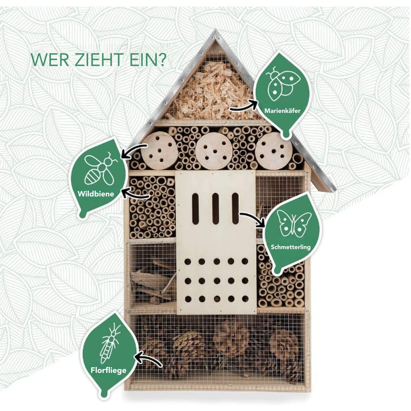 wildlife friend Insect Hotel XXL Standing - bee Hotel with Stand 30 inch, Metal roof - Large Wild bee Hotel - Insect House for Bees, Ladybugs and Butterflies | Insect Hotel kit