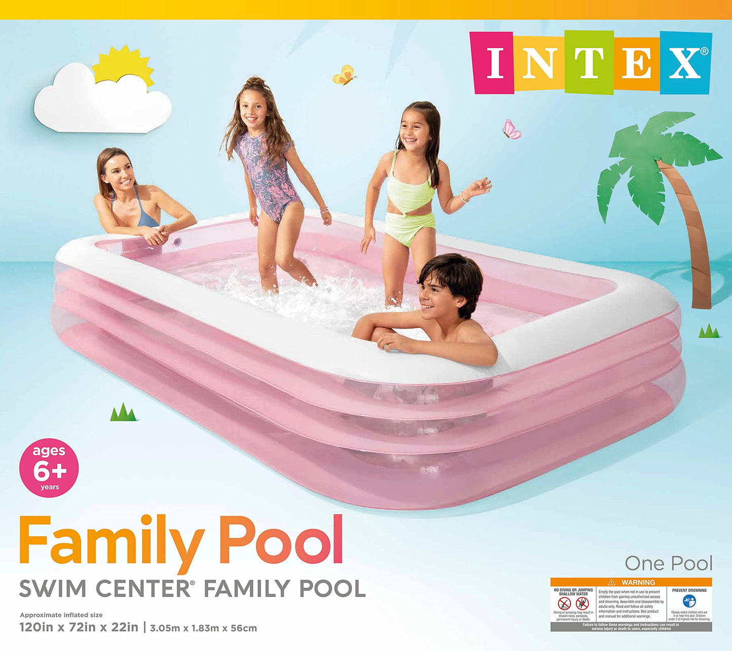 INTEX 58487EP Swim Center Inflatable Family Pool: 277 Gallon Capacity – 120" x 72" x 22" – Pink