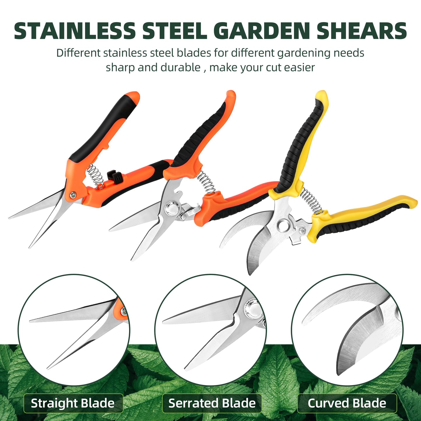 EWPJDK 3 Pack Garden Pruning Shears, Stainless Steel Shears, Gardening Shears, Scissors, Garden Clippers, Pruning Snips, Pruning Shears for Gardening Tools