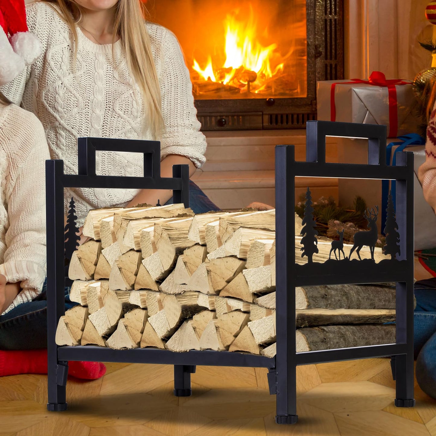 HomeJayde Firewood Rack Outdoor and Indoor Firewood Holder, Heavy Duty Steel Log Holder for Wood Storage, Wood Racks, Black Powder Coated Steel Log Rack for Fireplace(Contains Patents)