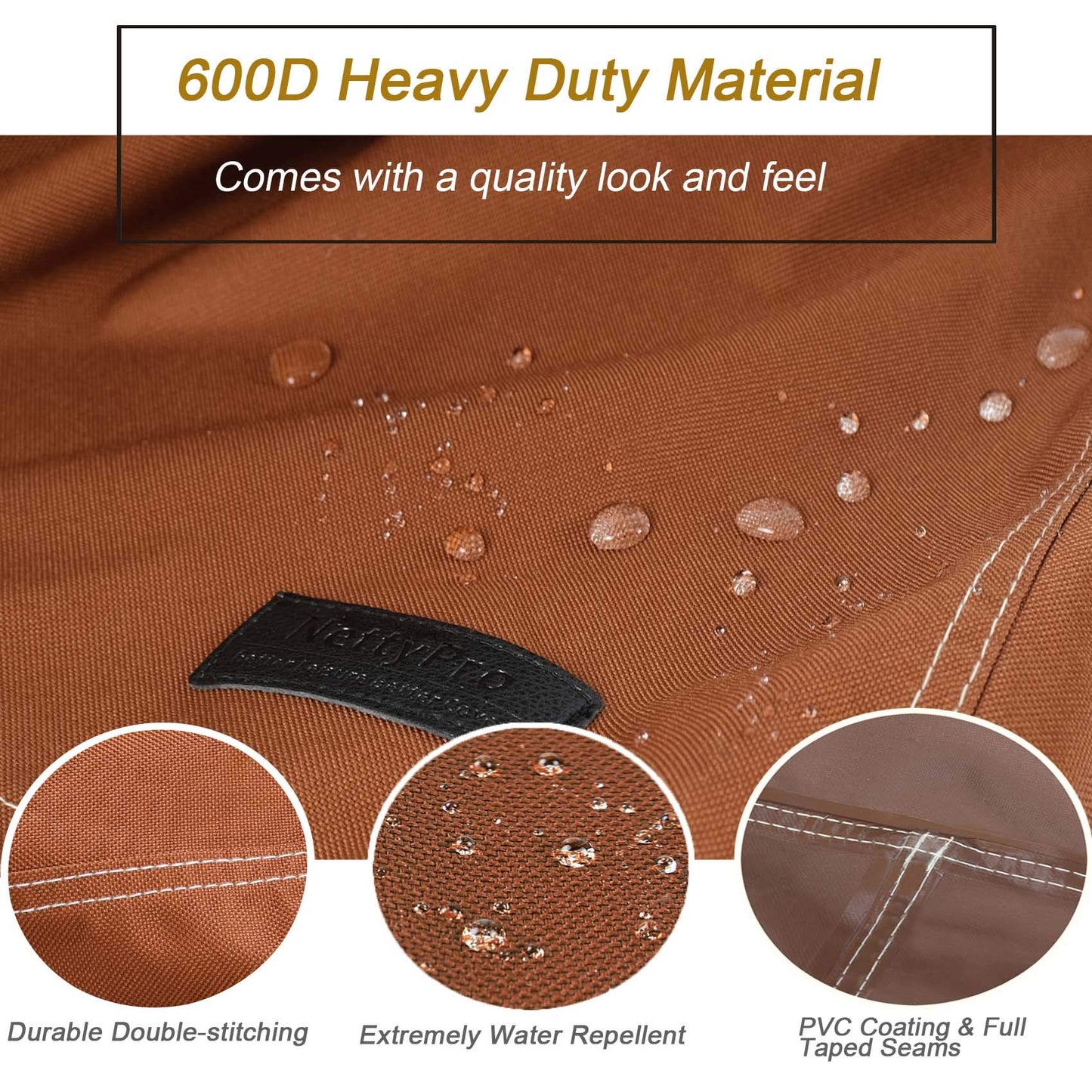 NettyPro Patio Loveseat Bench Cover 58 Inch, Waterproof 600D Heavy Duty Outdoor Furniture 2 Seater Sofa Cover, Brown