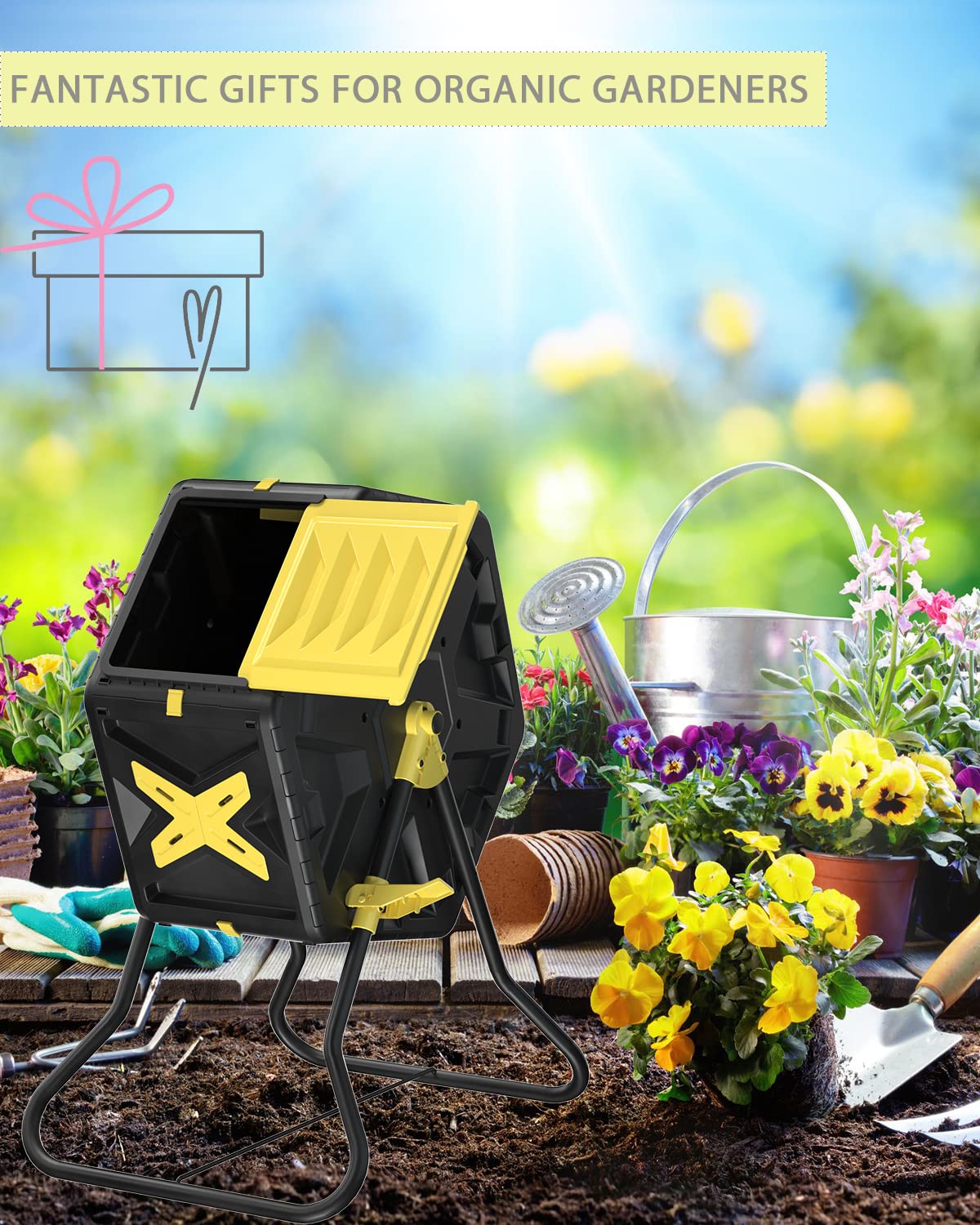 18.5 Gal Tumbling Compost Bin from BPA Free Material - Outdoor Single Rotating Chamber Composters,with Easy-Turn, Fast-Working System for Garden/Patio