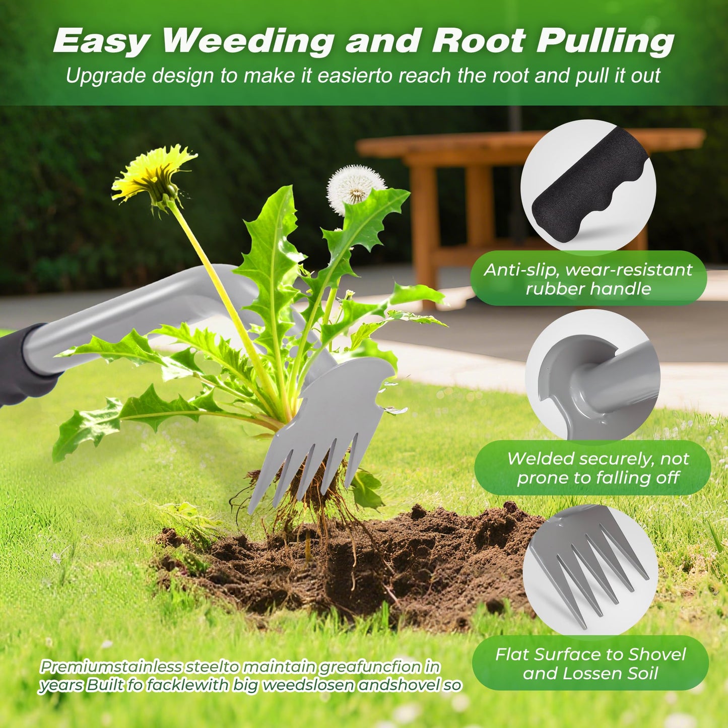 Walensee Weed Puller Tool, Portable Garden Weed Pulling Tool,Upgraded Durable Garden Weeder with 5-Tine Manganese Steel&Rubber Handle for Vegetable Gardening, Backyard Planting & Uprooting Weeding