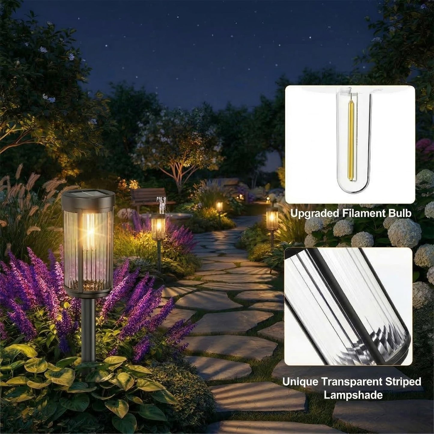 Sparkblaze 12 Pack Solar Garden Lights Outdoor, Decorative Solar Pathway Lights for Yard Auto On/Off Landscape Lighting for Walkway, Lawn, Garden, Waterproof Solar Stake Lights. (12, Warm White)