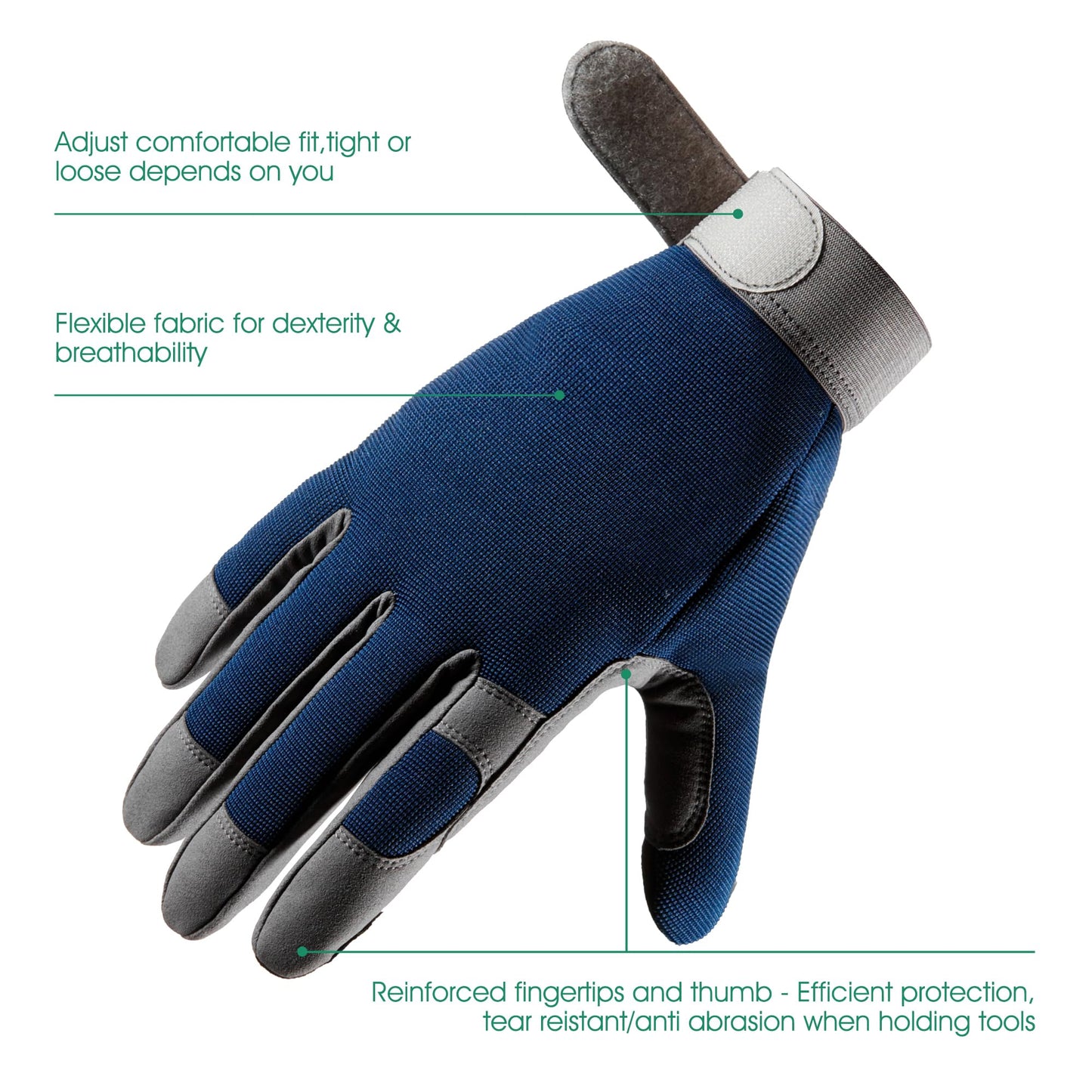 COOLJOB Thorn Proof Garden Gloves with Touchscreen Fingers for Men, Rose Pruning Work Gloves with Palm Cushion for Gardener, Farmer and Landscaper (Navy 1 Pair Large)