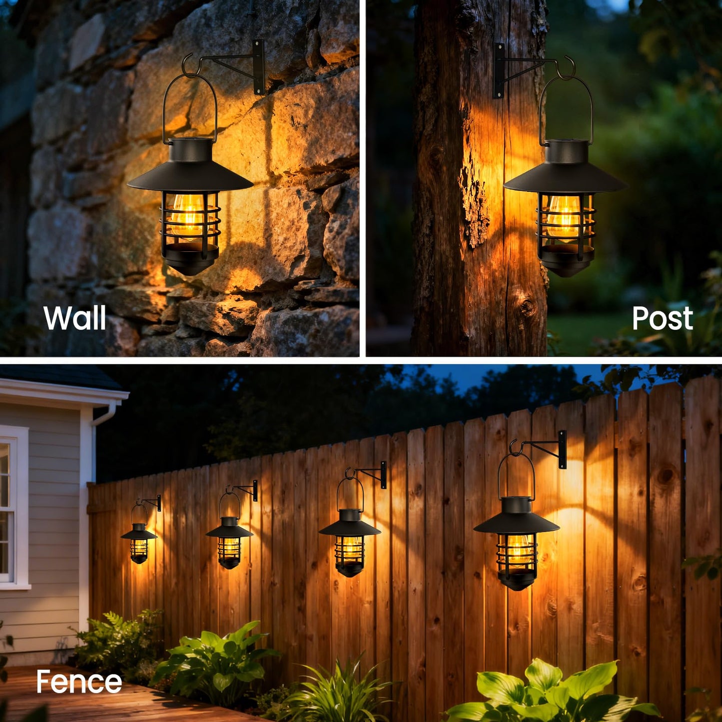 2 Pack Solar Lanterns Outdoor, Waterproof Hanging Solar Lights with Wall Mount Kit, Plastic Lanterns Solar Powered for Garden Decor, Patios, Trees, Front Porch, Gifts for Women Mom