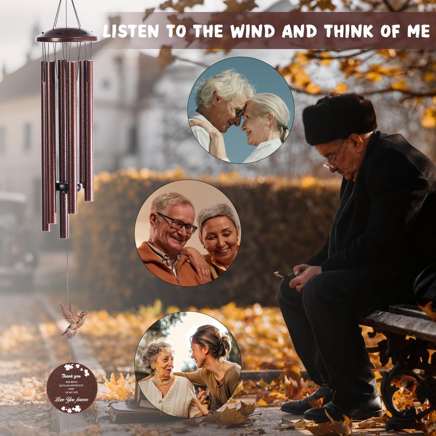 Outdoor Wind Chimes, 37 inch, Hummingbird Windchime, Suitable for Home Decoration, can be Used in Gardens, patios, Balconies, etc. Gift That Expresses Sympathy for Mothers, Grandmothers or Friends.