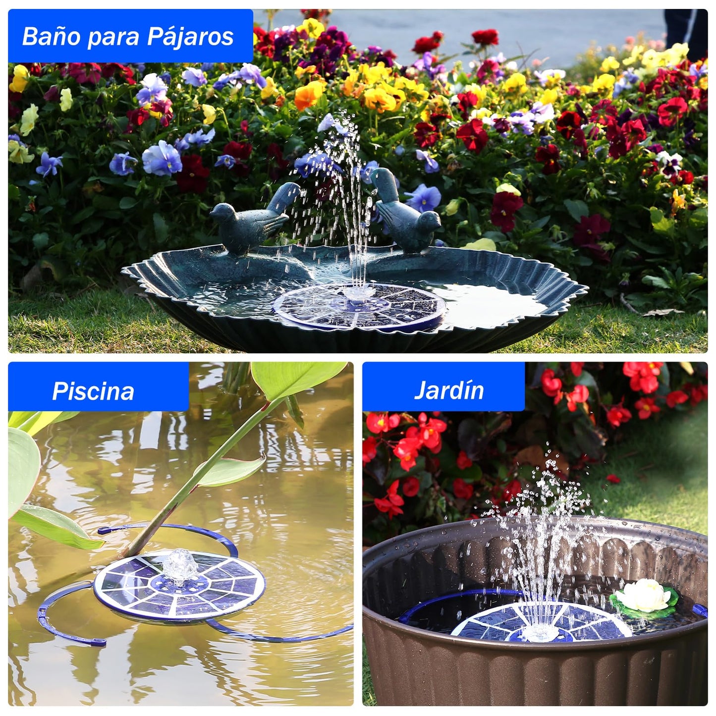 AISITIN 3.5W Solar Fountain Pump with LED Colorful Lights & 3000mAh Battery, Solar Bird Bath Fountain with 10 Nozzles, Solar Water Pump for Garden, Pond and Outdoor (Purple)