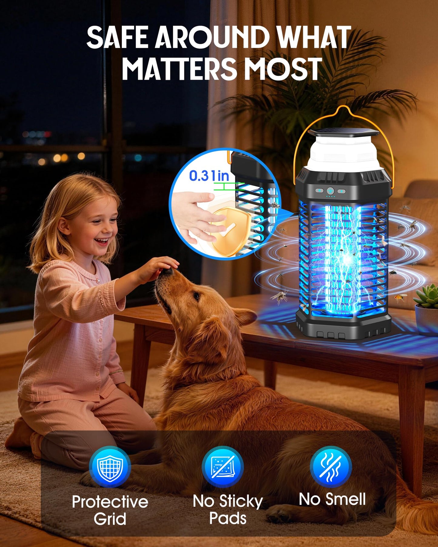 GTERT Solar Bug Zapper Outdoor â Ultra-Strong Fly & Mosquito Zapper, Solar-Powered Rechargeable Bug Zapper, Portable Cordless Insect Zapper, Foldable Adjustable Outdoor Light, IP66 Waterproof (Black)
