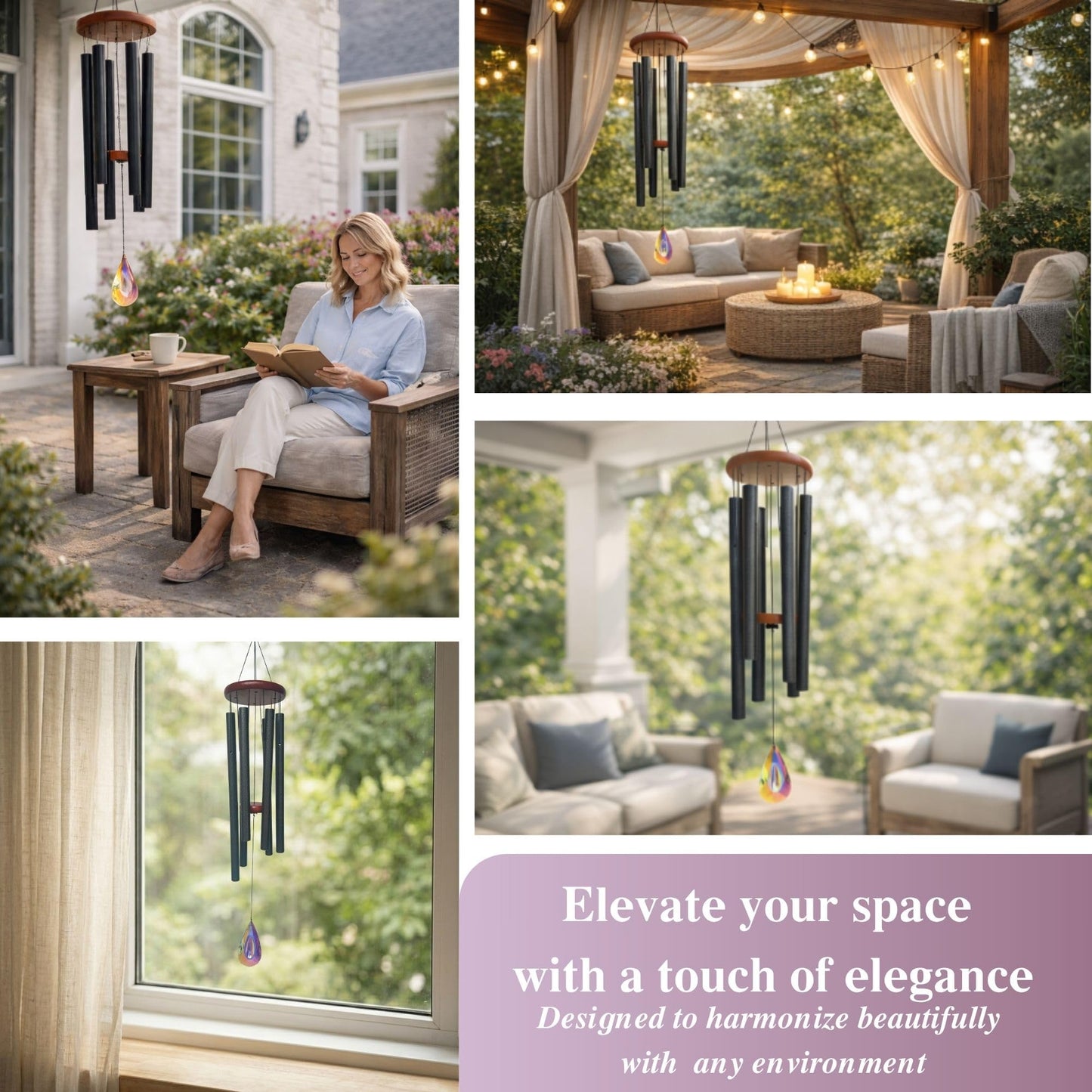 2in1 Design Luxury Wind Chimes & Suncatcher for Outside Deep Tone Wind Chime with Wooden Top Sun Catcher Prism for Window Porch Patio Decor Mother's Day wind chimes for Mom Sister Grandma Garden Gifts
