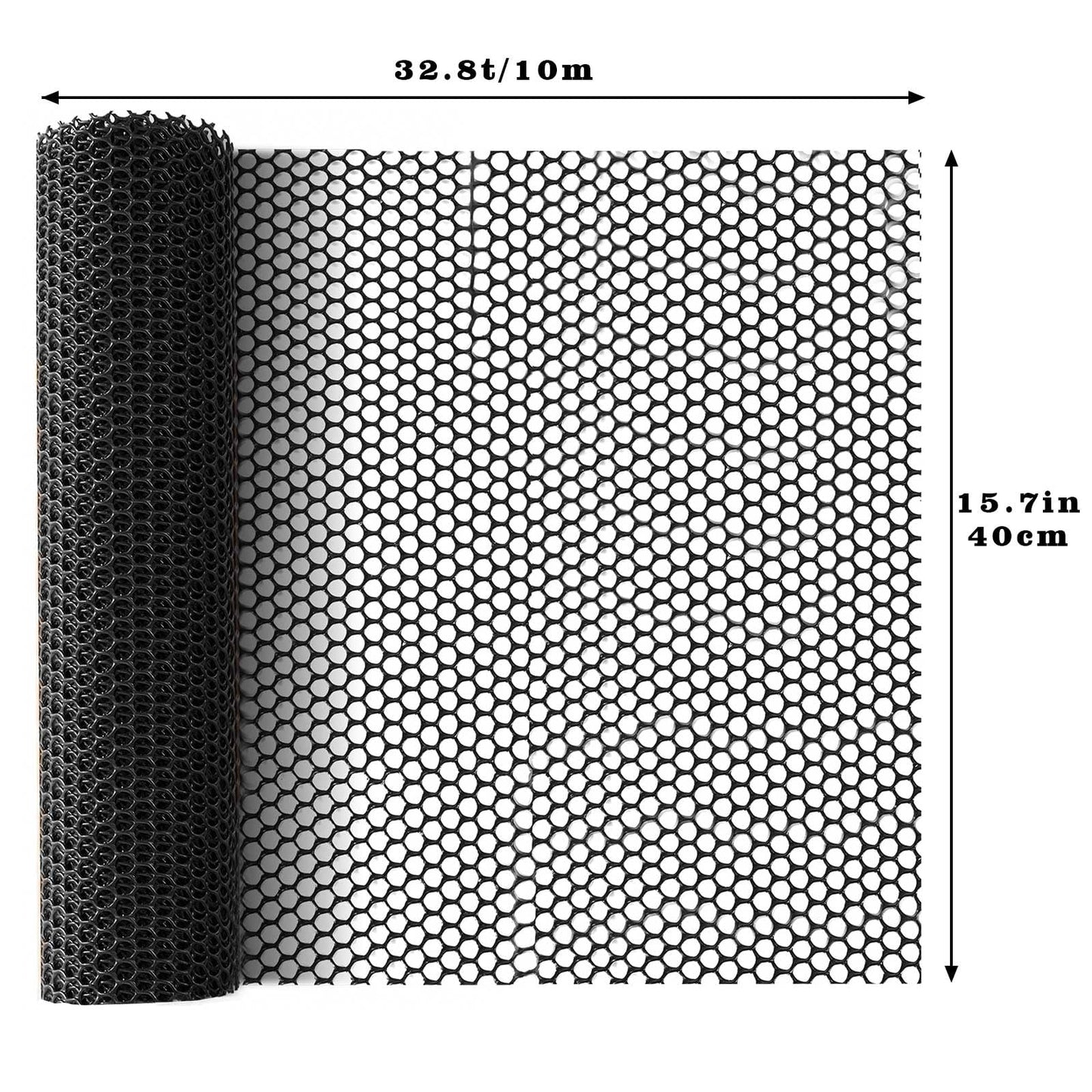 32.8 FT x 15.7 in Roll Mesh Fence, Versatile Black Plastic Fencing & Netting, Cuttable Animal Wire Mesh Fence, Durable Tree Trunk Protector, Suitable for Cat Dog Rabbit Barrier and Plant Protectors