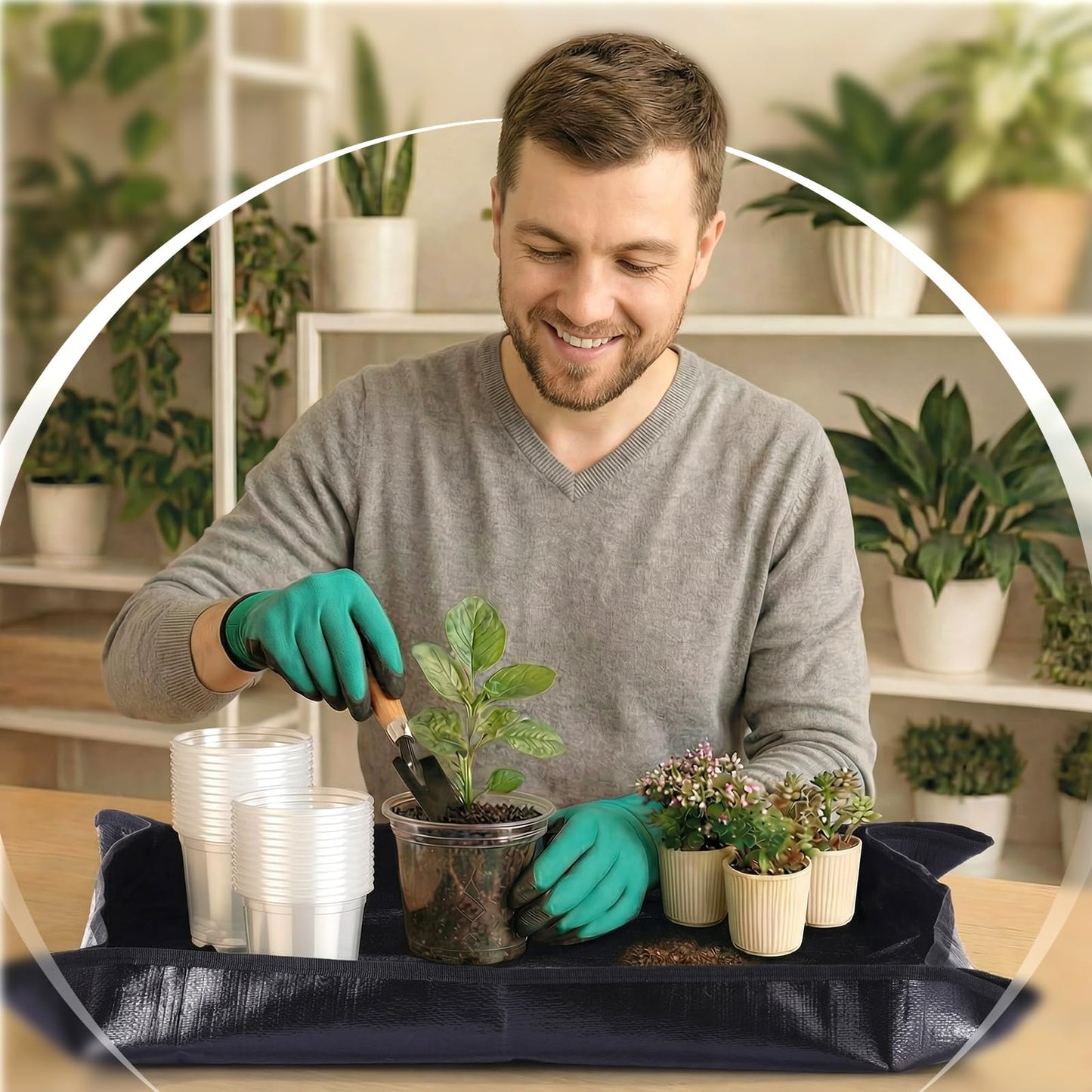 Yiyiring 83 Pcs Garden Supplies Tools Kit, 3 Inch Clear Plastic Plant Pots with Transplanting Mat, Trowel Cultivator Rake Set, Label & Glove, Succulent Tools Gift for Plant Lovers Accessory