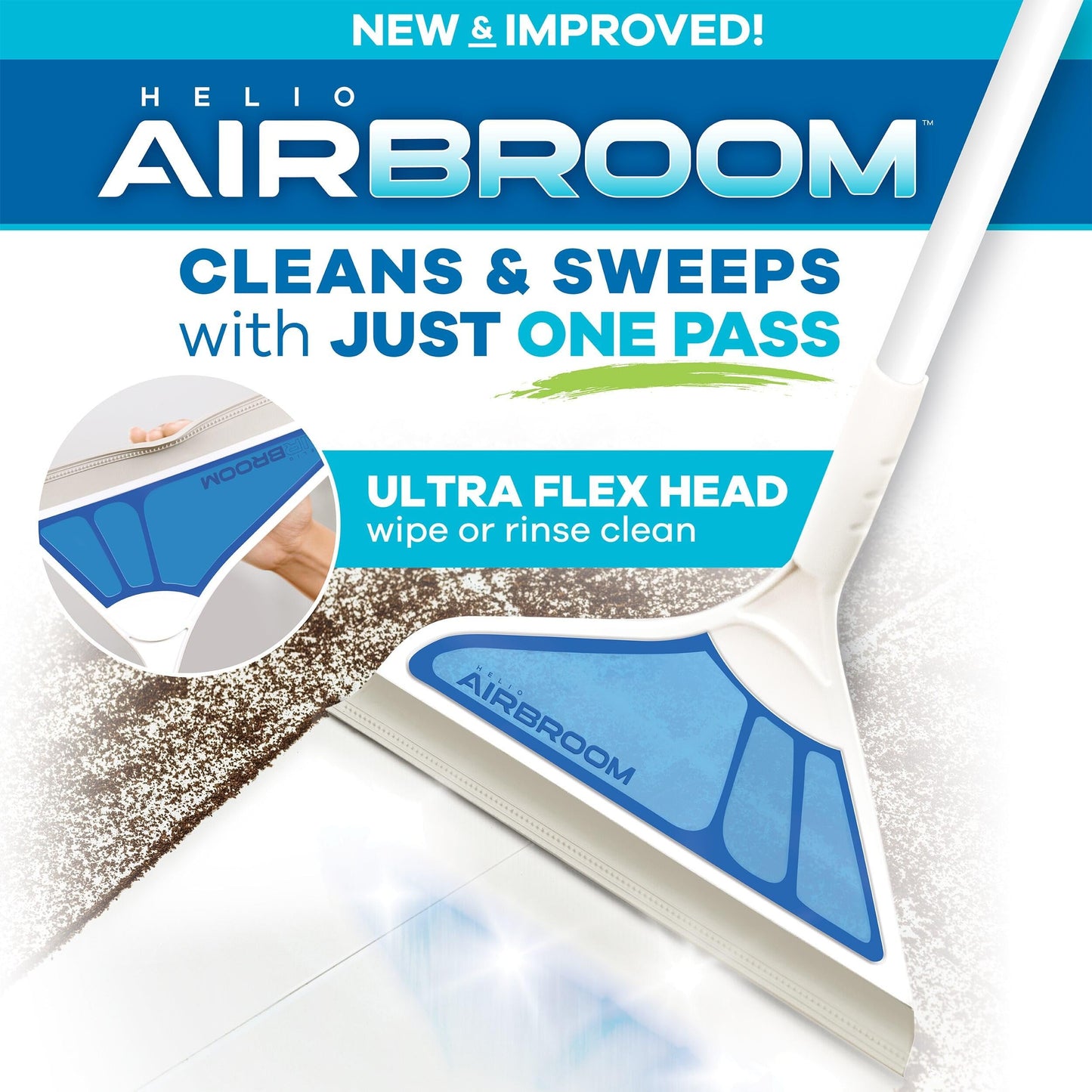 Helio AirBroom 3 Piece Kit All Surface Sweeper and Squeegee for Wet and Dry Cleaning Dust, Dirt, Liquids, Pet Hair, Tile, Hardwood Floors, Carpet, Furniture, Windows, Shower Doors As Seen on TV