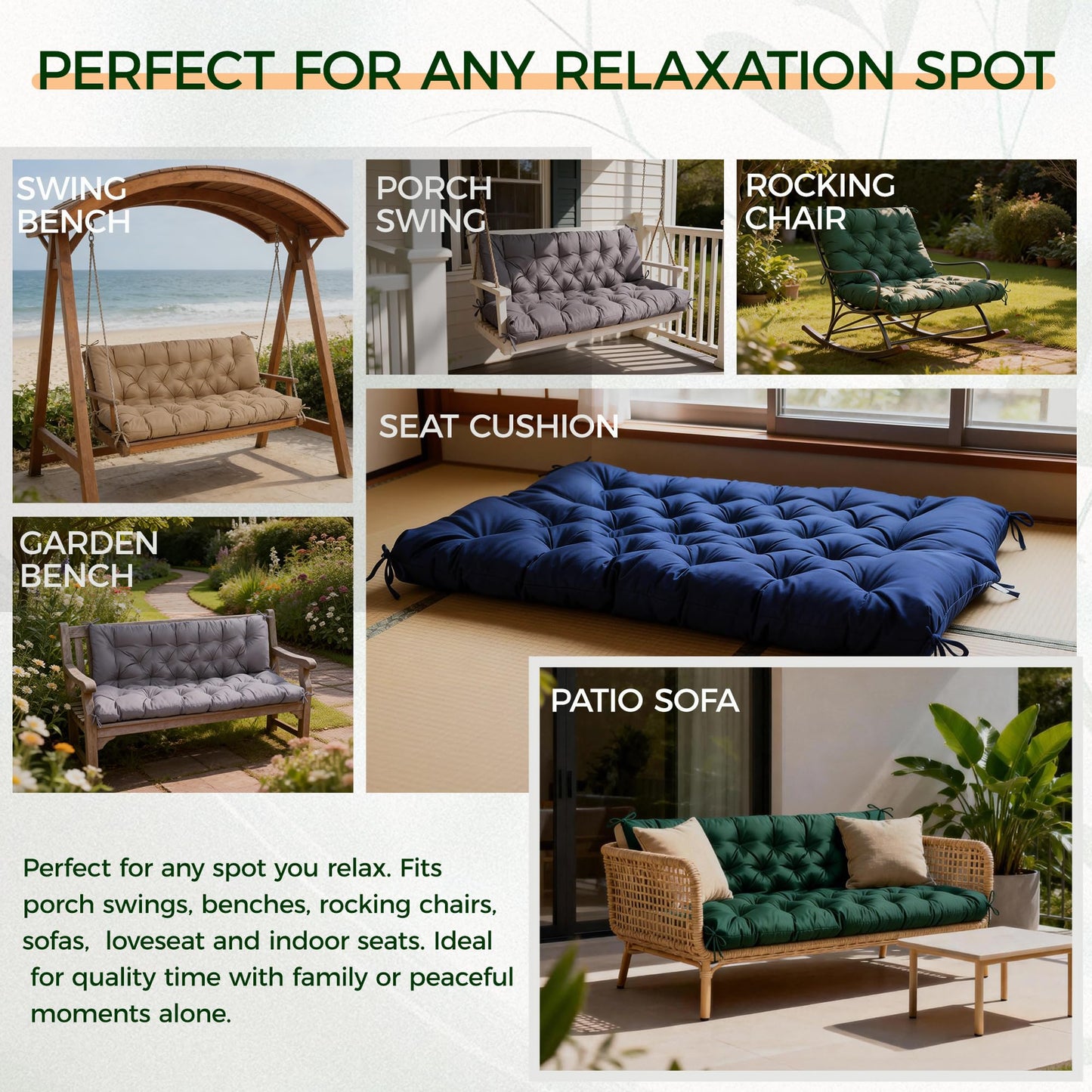 Porch Swing Cushions 60 Inch,Waterproof Patio 2 3 Seater Replacement for Outdoor Furniture with Backrest&Strap,Thick 4" Swing Seat Cushion for Loveseat Garden Glider Bench Lawn Backyard,Dark Gray