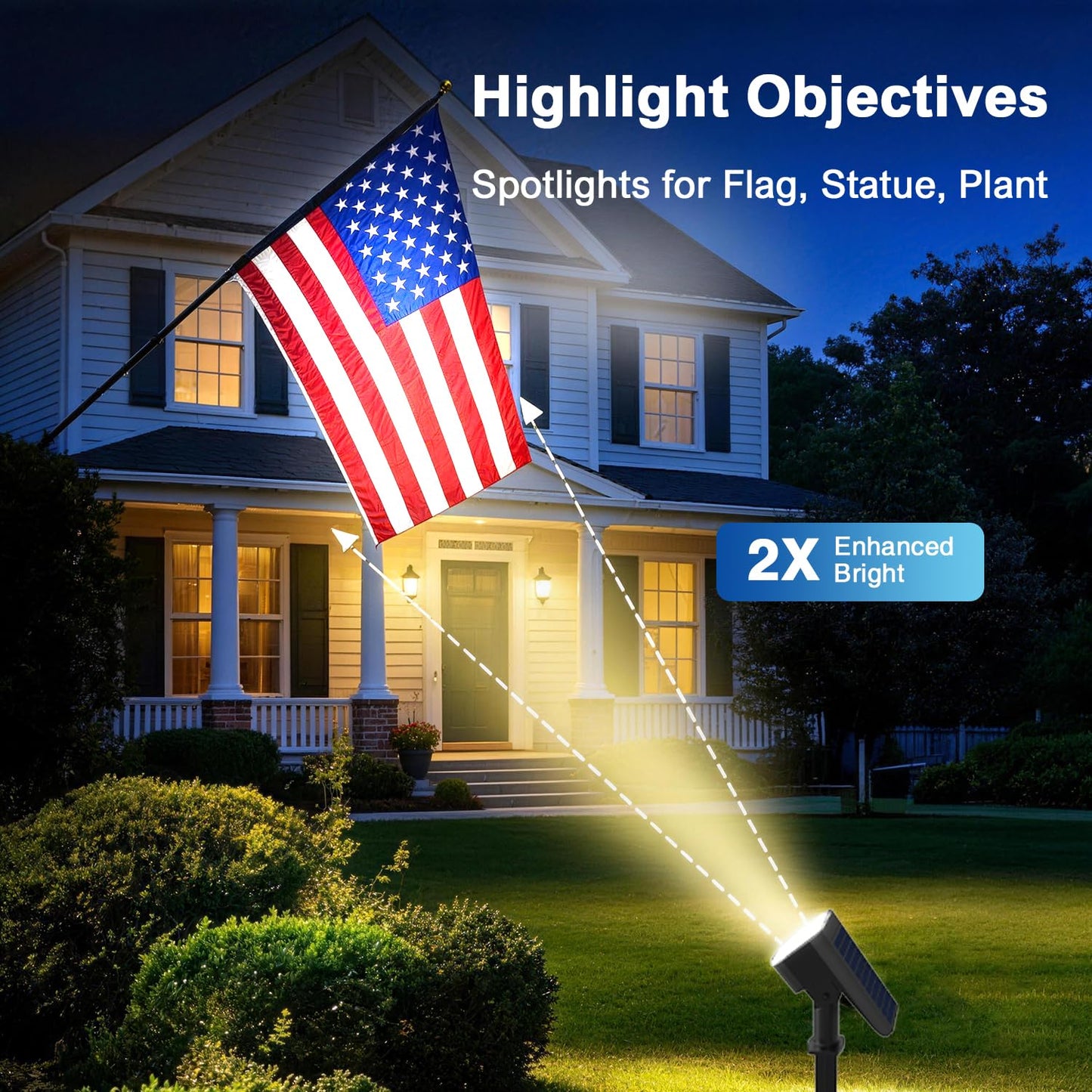 JEJOT Solar Lights Outdoor Waterproof IP65, Super Bright LED with Lens, 3000K 2 Lighting Modes, Solar Powered Yard Garden Solar Spot Lights for Outside Landscape Auto On/Off -6 Pack