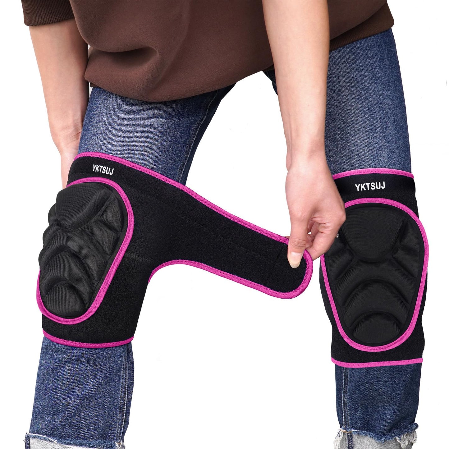 YKTSUJ Knee Pad Women Men for Gardening House Working, Floor and Carpet Cleaning, Construction Work, Cleaning Knee Pads With High Elastic Fabric Black with Pink Edge L