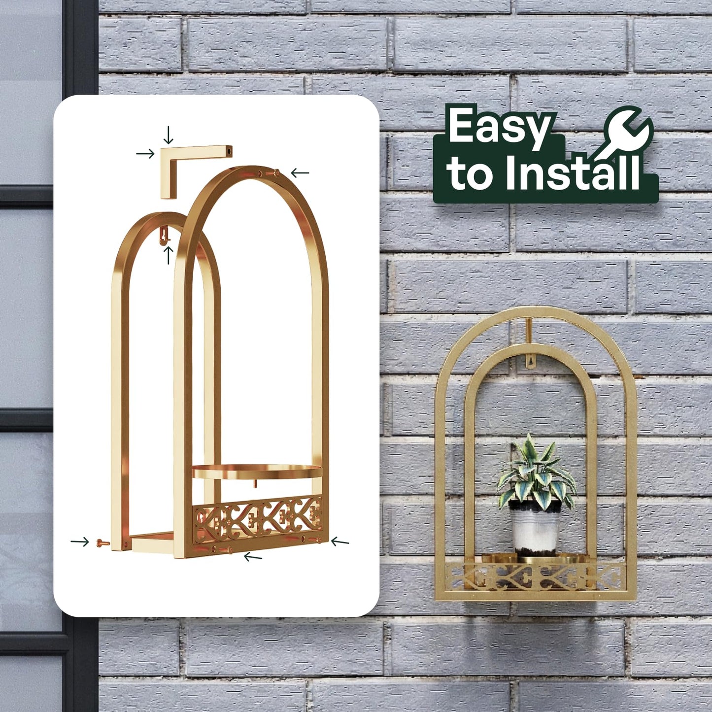 Rioneta Wall Hanging Planters, Modern Iron Frame for Indoor/Outdoor Plants, Stylish Decor for Living Room, Garden, Patio 3 Pack Gold(No Light)