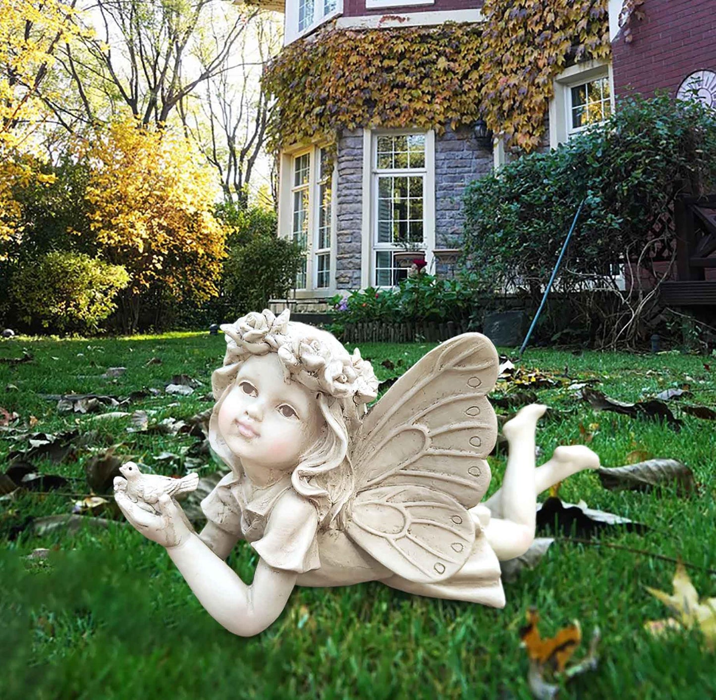 Fairy Garden Decor - Angel Holding a Bird Garden Statues for Outside, Resin Fairies for Fairy Garden, Cute Yard Ornaments Outdoors, Ideal Gifts for Mom and Grandma, 11â Width