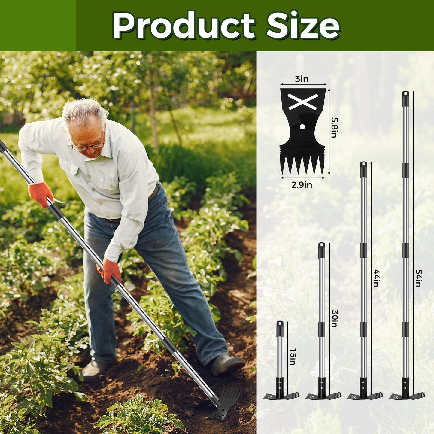 BQMEZRNUS Weed Puller Tool with Long Handle - 54" Heavy Duty Manual Weeder & Garden Hoe, 2 in 1 Uprooting Tool for Yard, Lawn, Flower Bed, and Patio, Durable Weed Remover for Gardening (54")