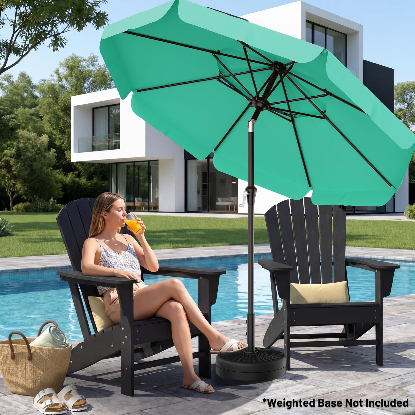 AreShark 9ft 2-Tier Patio Umbrella with Valance - Outdoor Umbrella Waterproof UV Protection, Market Table Umbrella w/Push Button Tilt&Crank for Pool, Porch, Garden(Turquoise)