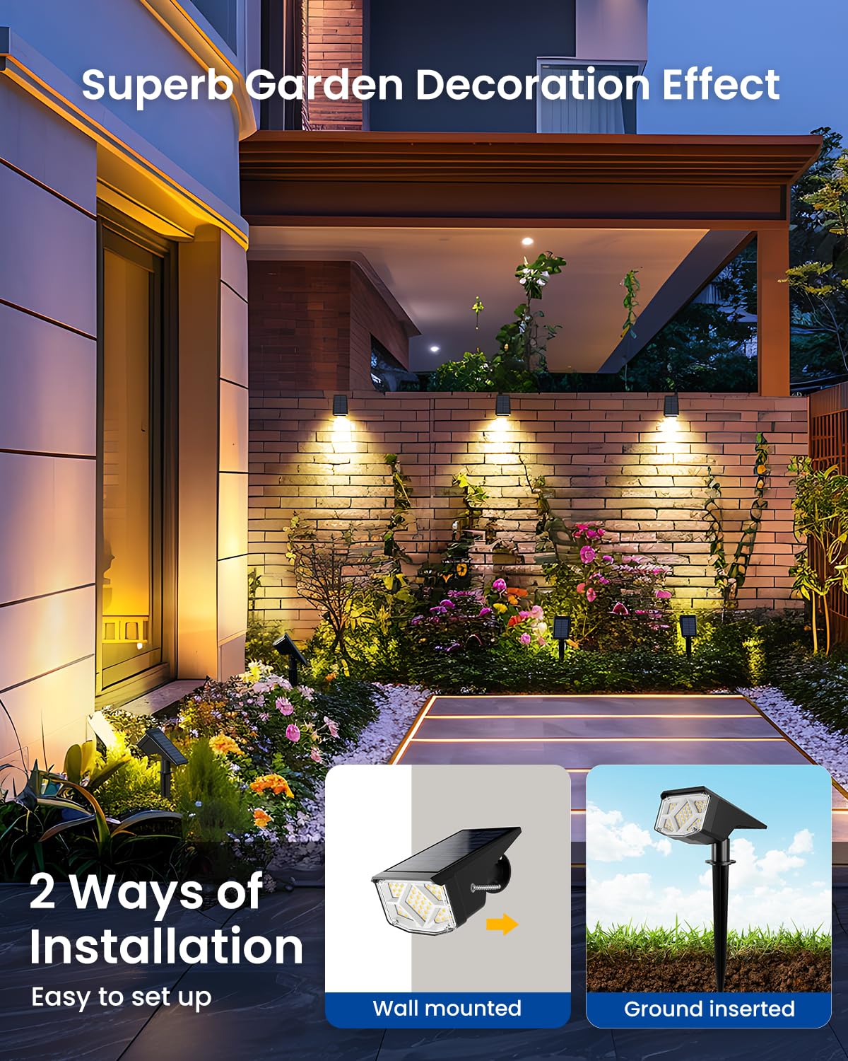 SOLPEX Solar Spot Lights Outdoor Waterproof IP65, Landscape Spotlights Outdoor, Compact Design Spot Lights, Solar Powered Flood Lights for Garden Yard Pathway House Tree Outside, 10 Pack, Warm White