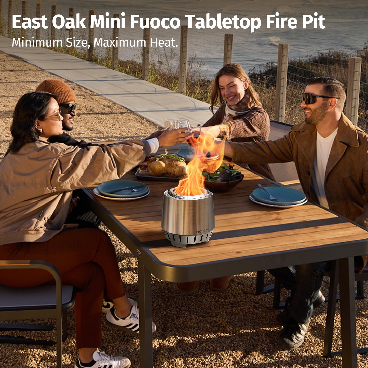 East Oak Fuoco Smokeless Fire Pit 7'' for Patio and Outdoor, 3-in-1 Ash Pan | Portable Wood & Pellet Firepit | Stainless Steel 120% More Efficient Burn | Backyard, Easy Ignition & Compact Design