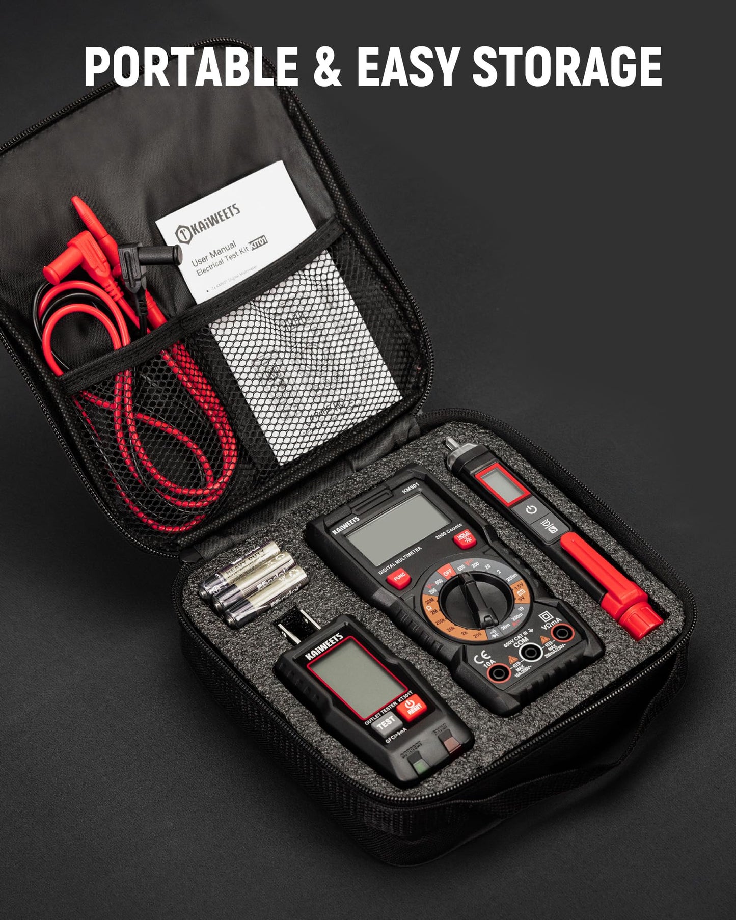KAIWEETS Electrical Test Kit KIT01, Digital Multimeter, Smart Non-Contact Voltage Tester & GFCI Outlet Tester with LCD, Complete Set with Carrying Case & Batteries for Electrician, DIY & HVAC
