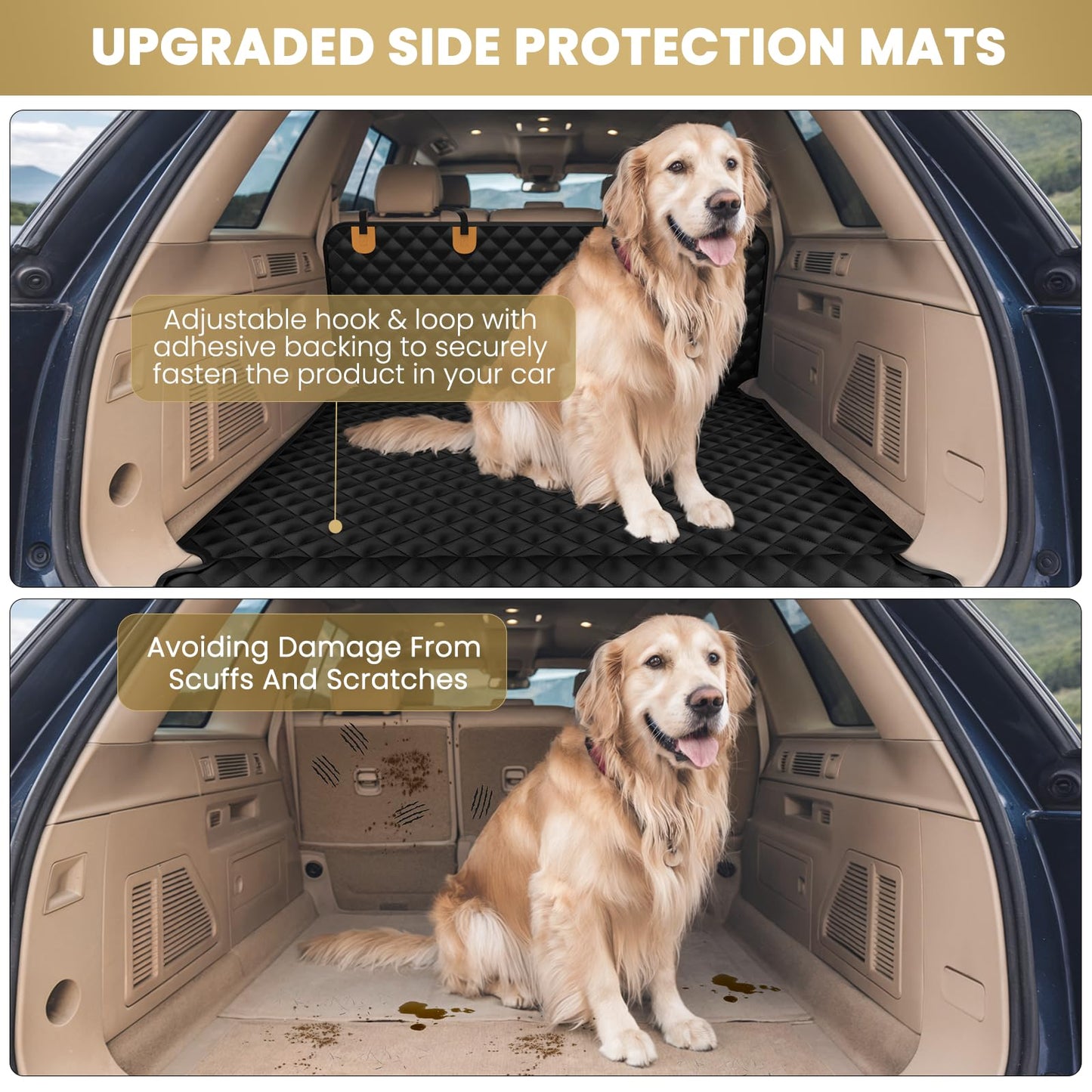 BONTHEE Waterproof SUV Dog Cargo Liner Mat - Heavy Duty Pet Seat Cover for SUV Sedan Van, Non-Slip Back Trunk Protector with Bumper Guard, Large Universal Fit (Black)