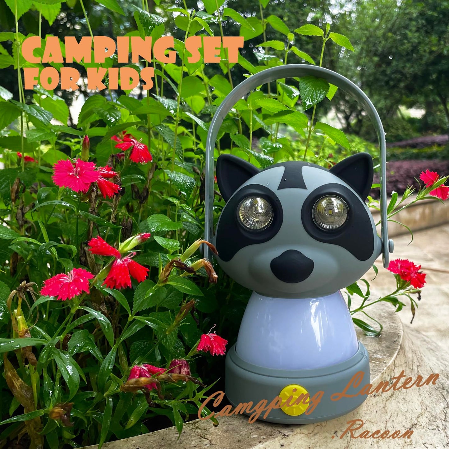 Outdoor Equipment LED Camping Lantern & Headlamp Set for Kids, FANT.LUX Battery Powered Night Light for Emergency, Hurricane, Lightweight Tent Lamp for Children (Raccoon Set)