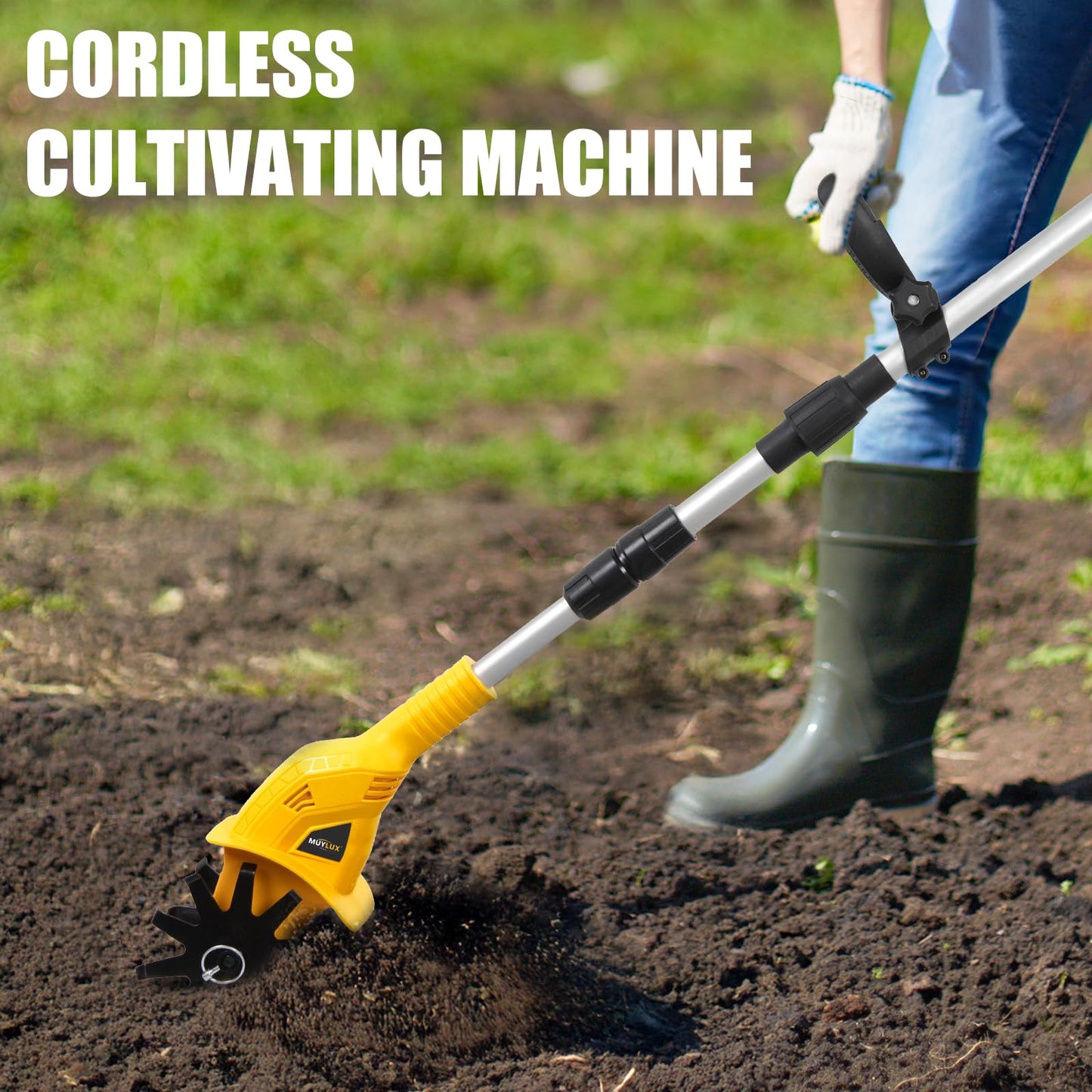 Muylux 20V Cordless Tiller Cultivator for Gardening, 360RPM Electric Garden Tiller with 2 x 2.0Ah Batteries & Charger, Garden Rototiller for Lawn Gardening Soil Cultivation
