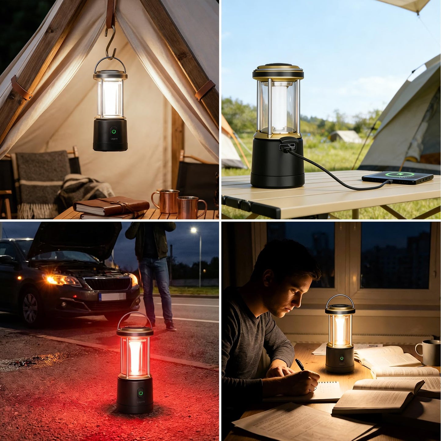 Lepro 2000LM LED Camping Lantern Rechargeable, Waterproof Tent Light with 5 Light Modes, Camping Essentials, Portable Lantern Flashlight for Camping, Emergency Light, Power Outage, USB Cable Included