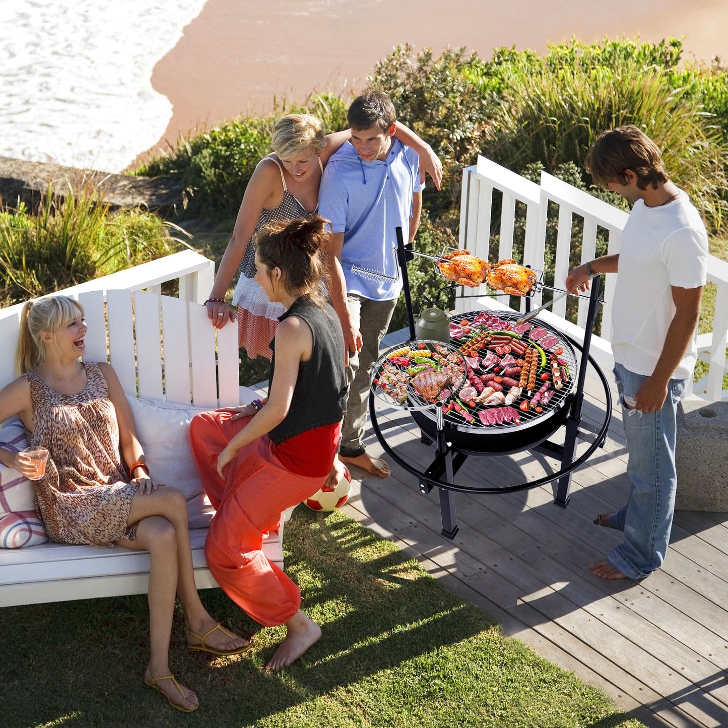 Outvita 33 Inch 2 in 1 Fire Pit with Grills, Wood Burning Fire Pits with Adjustable Swivel Cooking Grate for Outside BBQ Patio Picnic Party