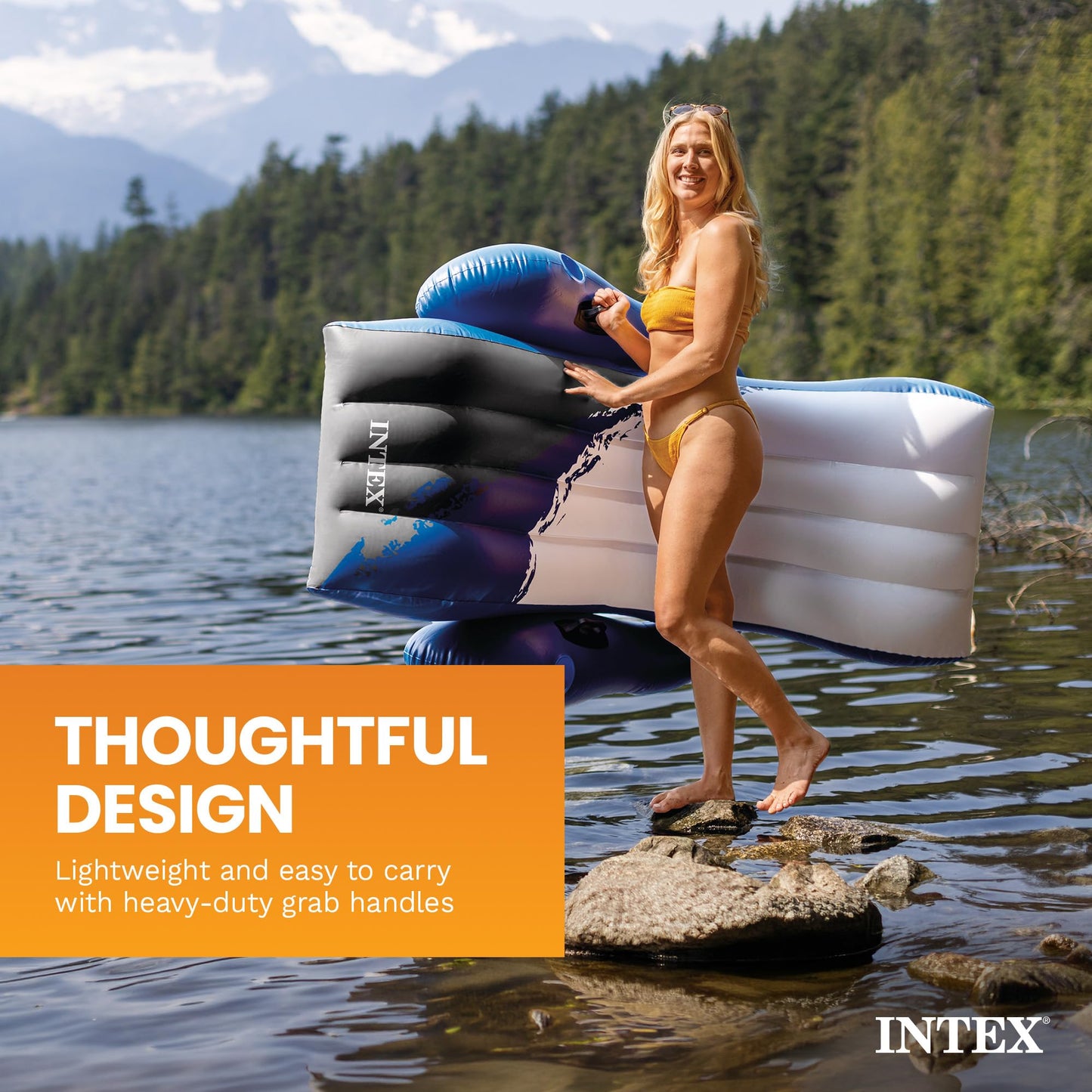 Intex Inflatable Lounge Pool Recliner Lounger Chair with Cup Holders - Heavy-Duty Float Raft for Adults, 220 Lb Capacity Large Floating Tanning Chair