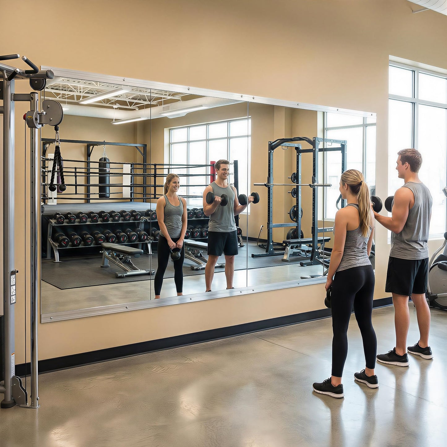Novlux Home Gym Mirror, 48" x 24" - 2PCS, Large Full Length Mirror Wall Mounted for Yoga, Frameless Tempered Glass Wall Mirrors for Home Gym, Dance Studio, Living Room, Bathroom