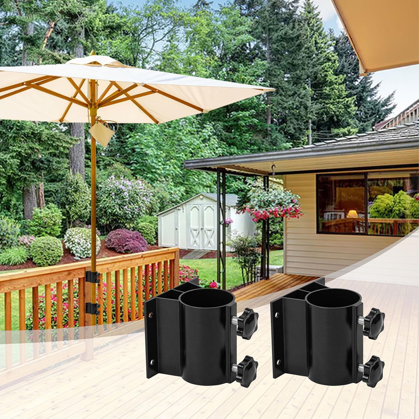 Wdwlbsm 2PCS Patio Umbrella Holder Outdoor Umbrella Stand Heavy Duty Umbrella Mount Bracket Umbrella Base Clamp Stand for Deck Railing, Fences,Docks, Courtyard Balcony, Patios